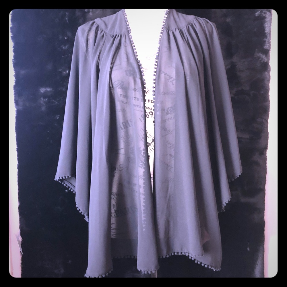 UO Ecote Sheer Jacket with pom poms